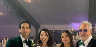 Malia is in a happy mood at her sons wedding abroad