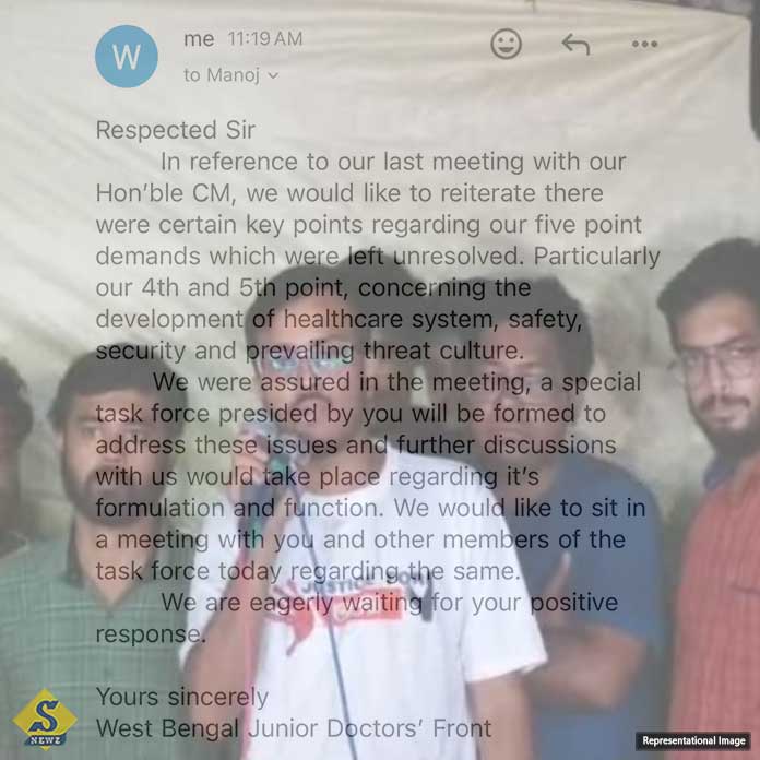 বৈঠক চেয়ে মুখ্যসচিবকে ইমেল জুনিয়র ডাক্তারদের