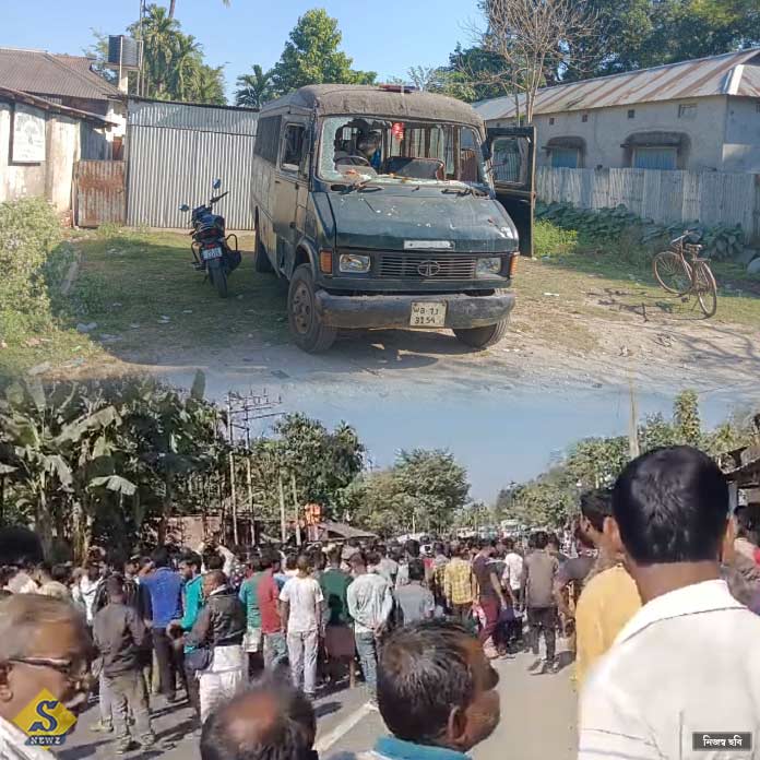 ময়নাগুড়িতে শ্লীলতাহানিকাণ্ডে পুলিশের গাড়িতে আগুন-কাঁদানে গ্যাস